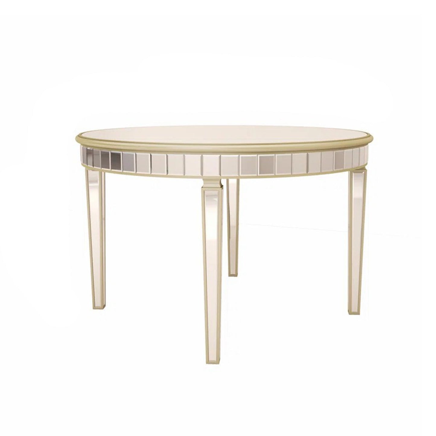 Round Glass Dining Table With Mirror Top - Silver