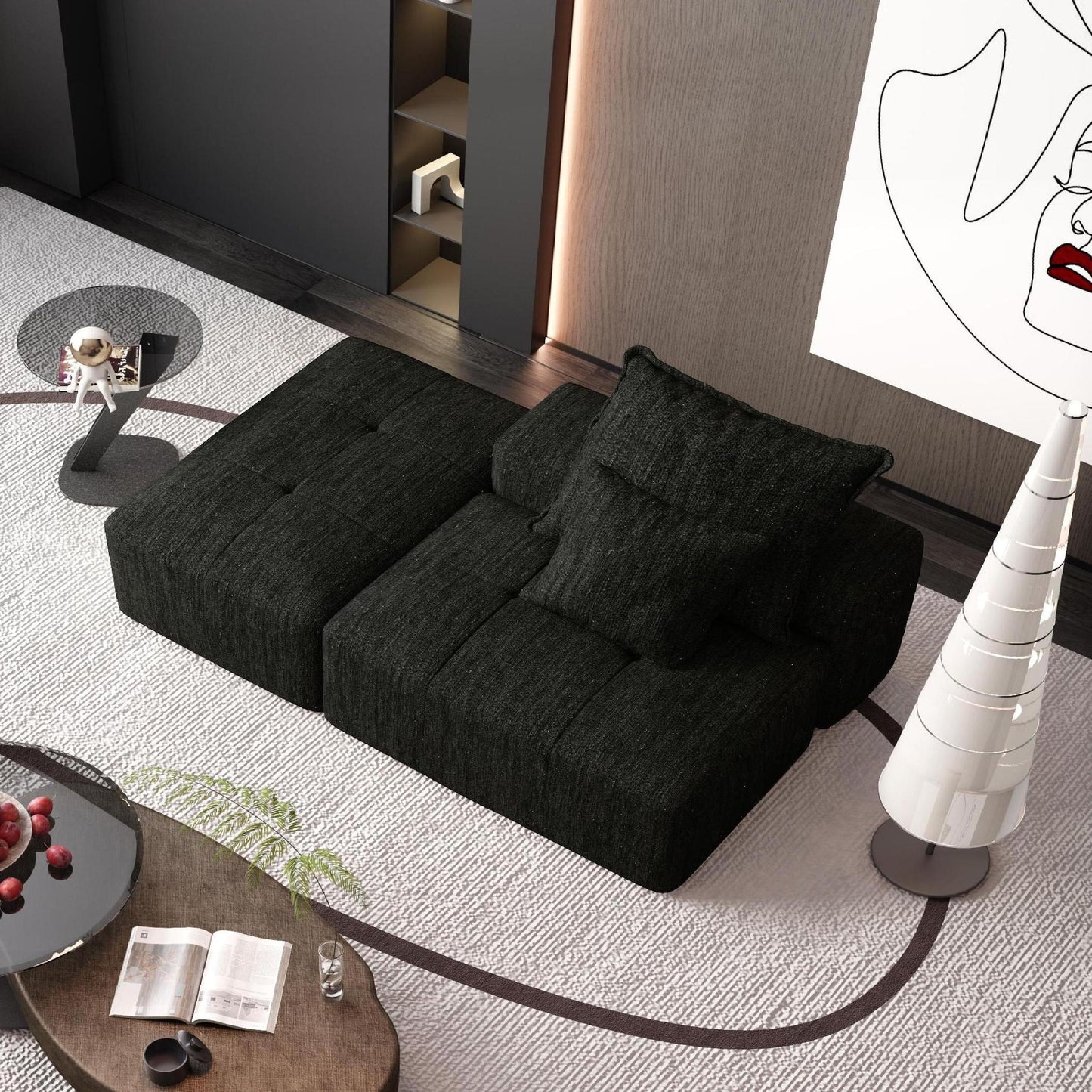 Modern Oversized Modular Sectional Sofa, Sparkling Chenille Fabric Soft Cushions With 2 Pillows