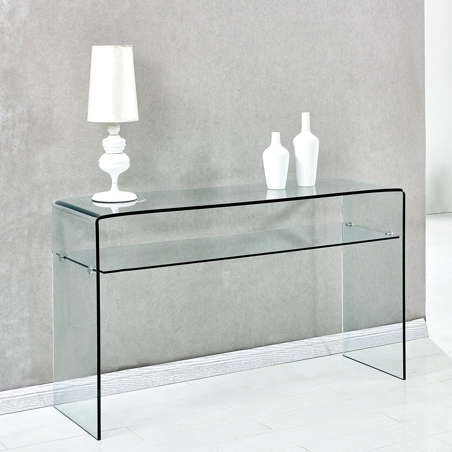 Modern Glass Console Table With Rounded Edges For Versatile Use Tempered Glass - Clear