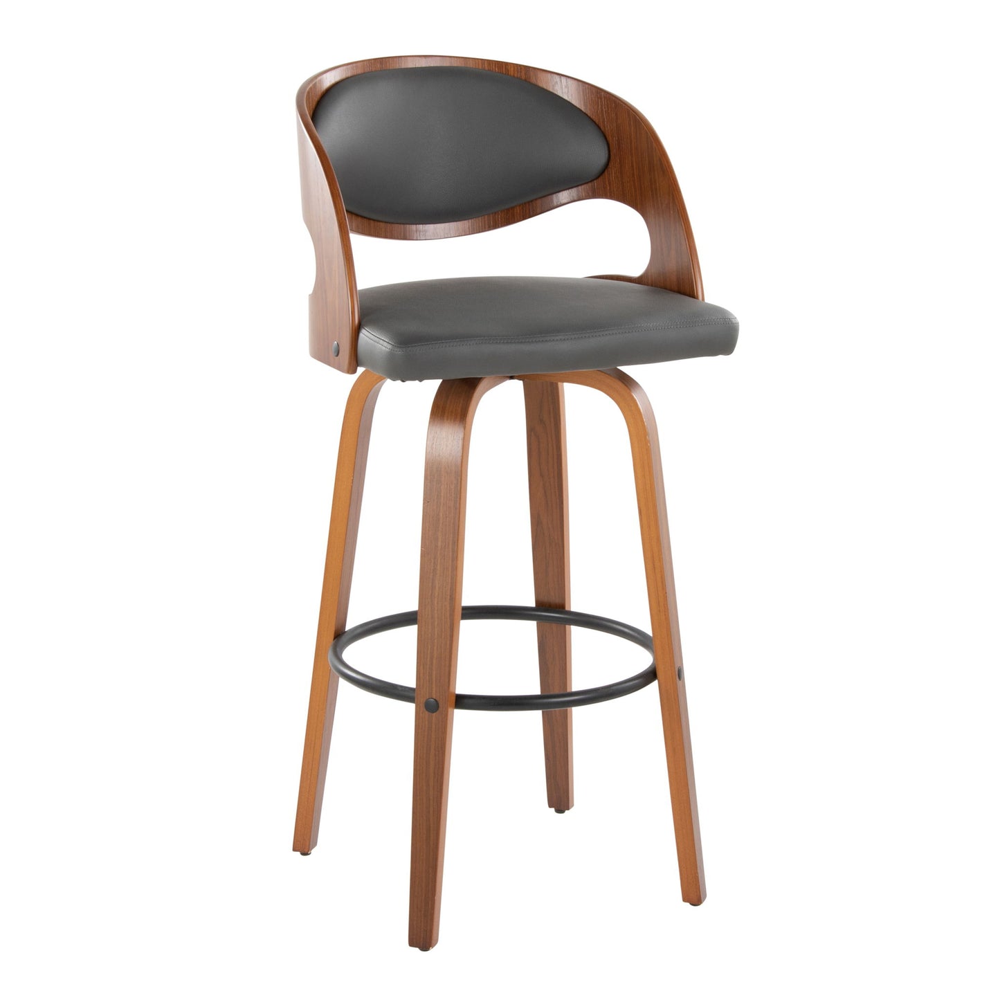 Pino - Mid Century Modern Fixed Height Barstool With Swivel & Round Footrest (Set of 2)
