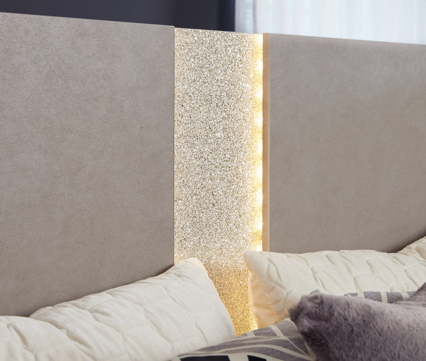 Contemporary Queen Panel Bed with LED Headboard