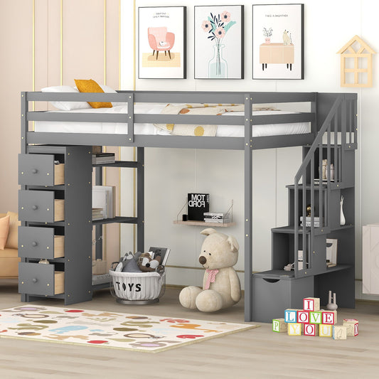 Loft Bed With Storage Drawers And Stairs With Shelves