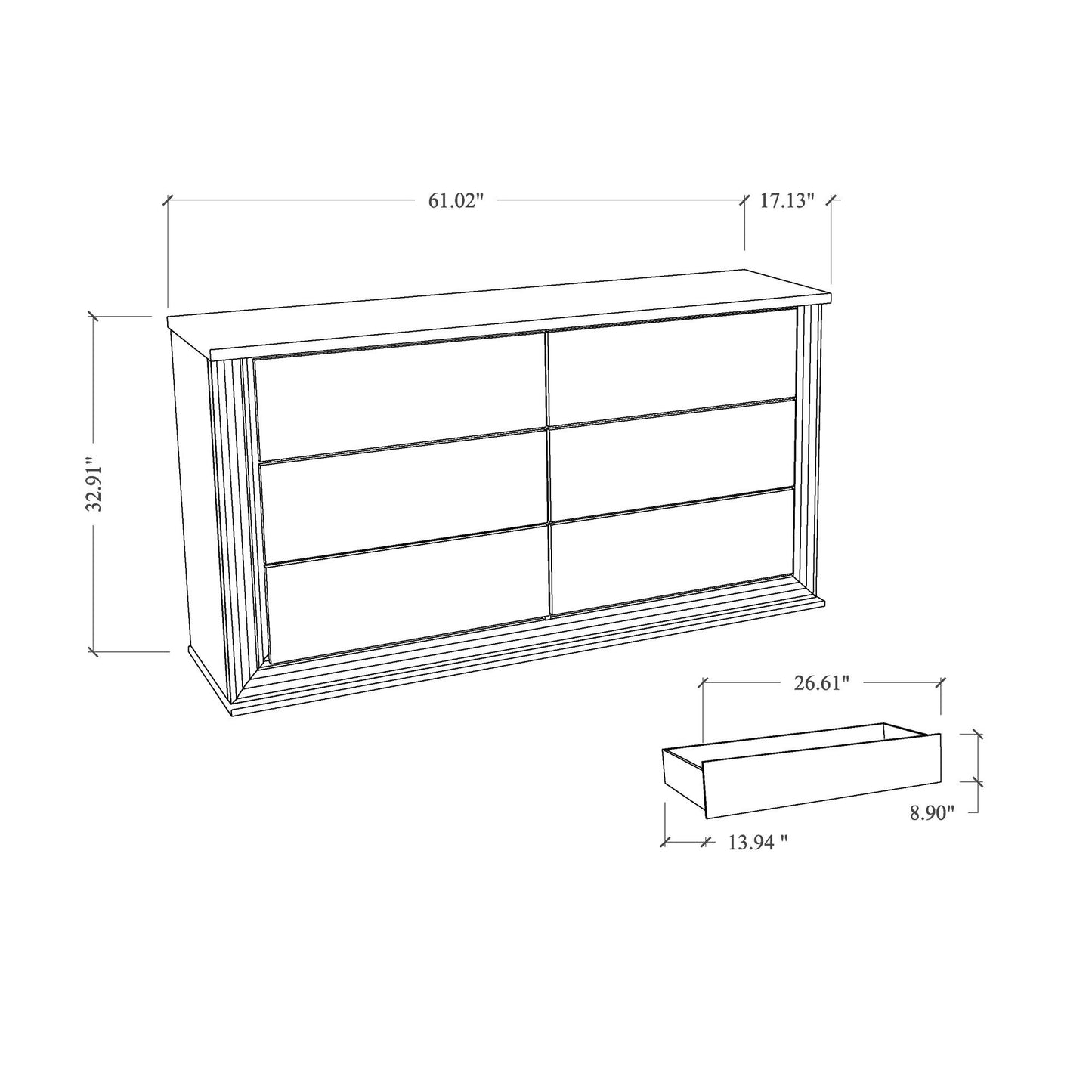 Moon - Smooth Dresser With LED - White