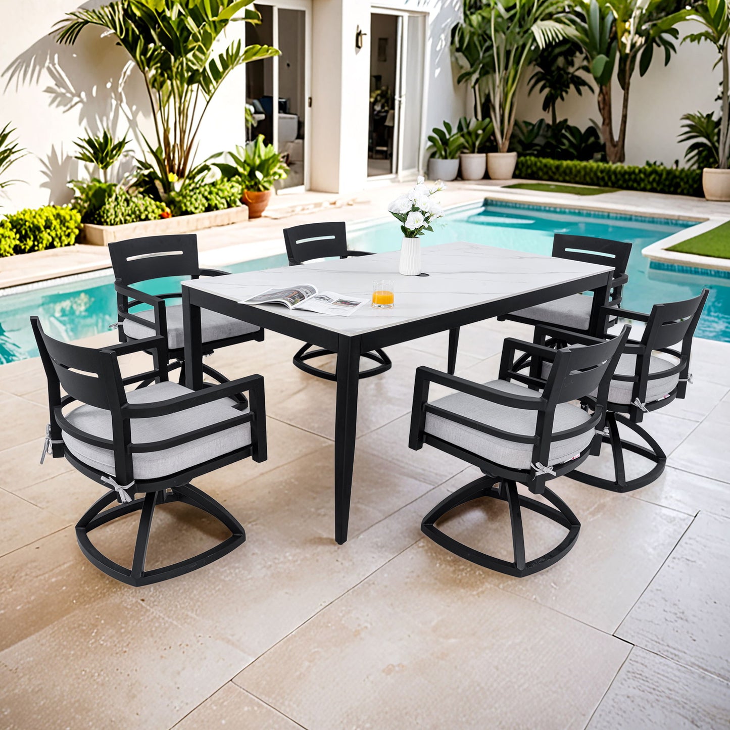 Modern Outdoor Patio Dining Set With Table And Chairs With Sunbrella Cushions