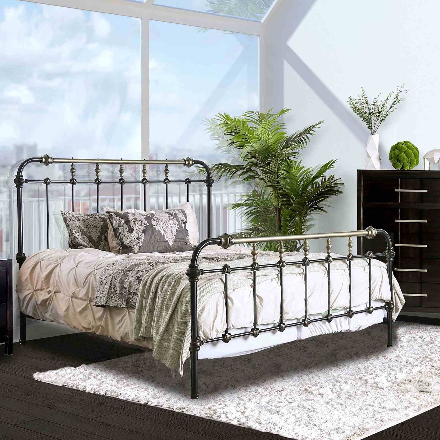 Transitional Style Bed With Accents