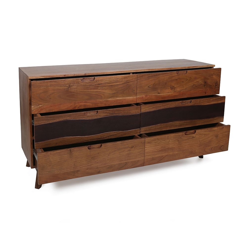 Sierra 6 Drawer Sideboard, Wood Credenza / Cabinets / Chests / Nightstands - Natural Wood / Brown