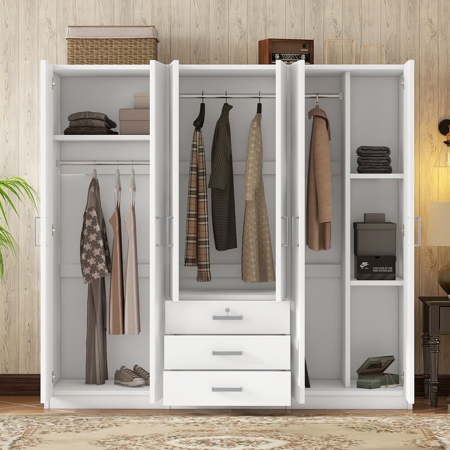 6 Doors Wardrobe Storage For Bedroom, With Big Drawers