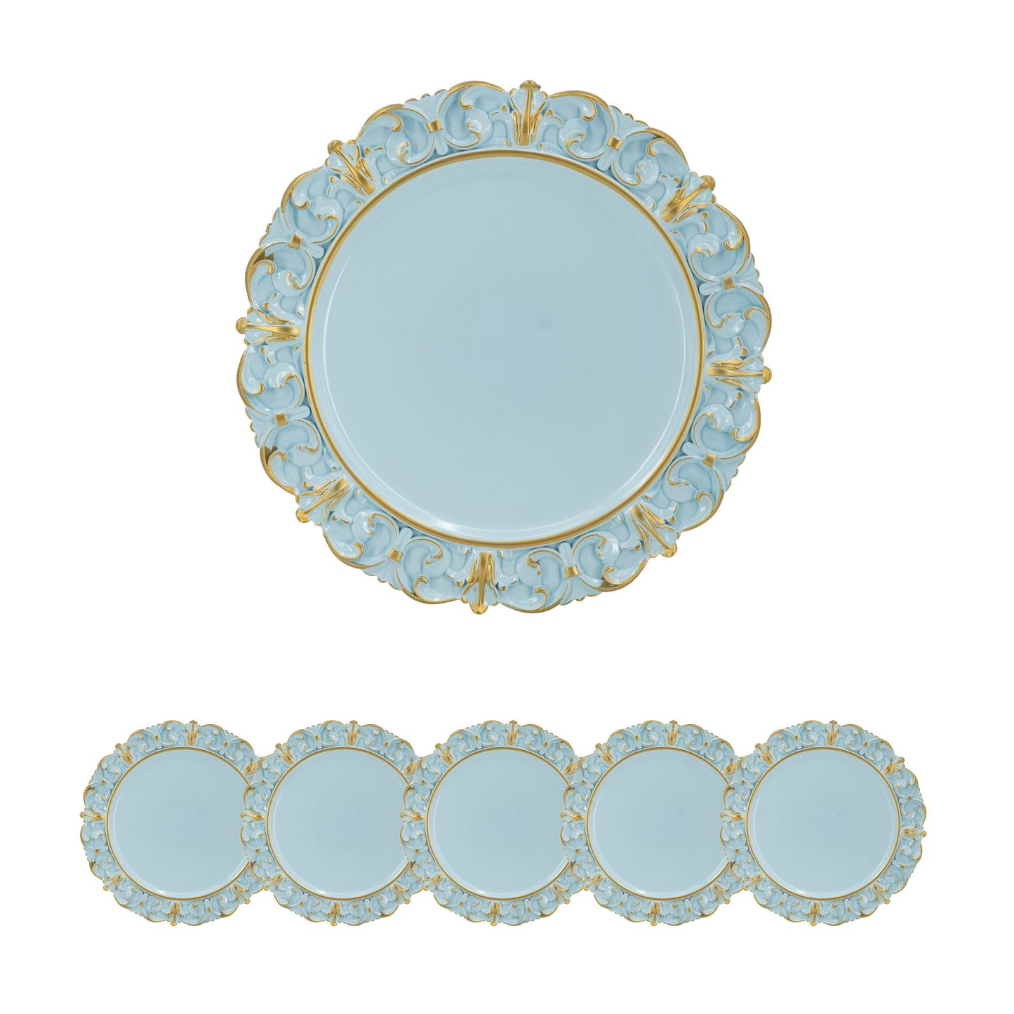 Plastic Charger Plate (Set of 6) - Blue / Gold