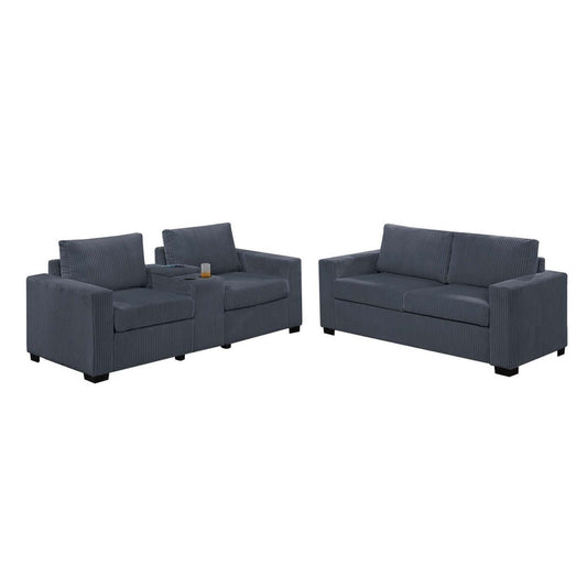 Elegant Simple Sofa Set With Console Cup Holder And Loveseat