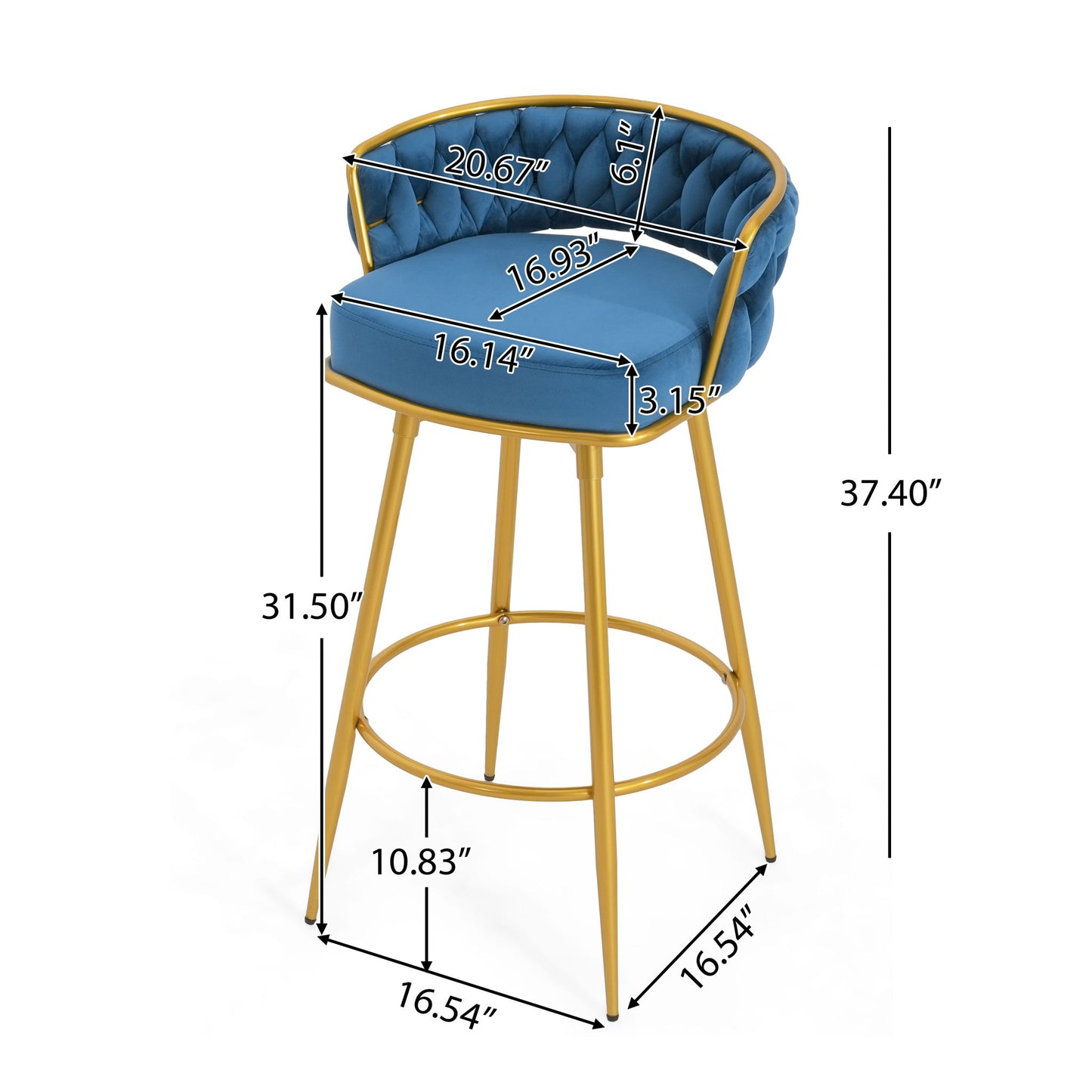 Modern Low Back Upholstered Counter Height Bar Stools (Set of 2)