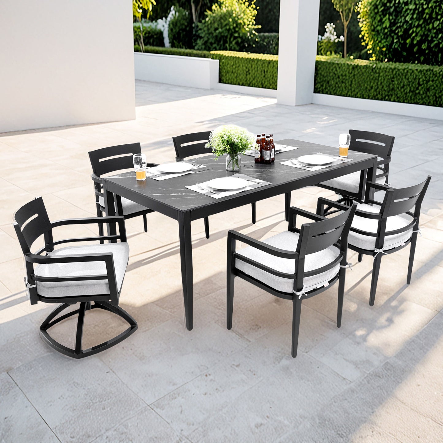 Modern Outdoor Patio Dining Set With Table And Chairs With Sunbrella Cushions