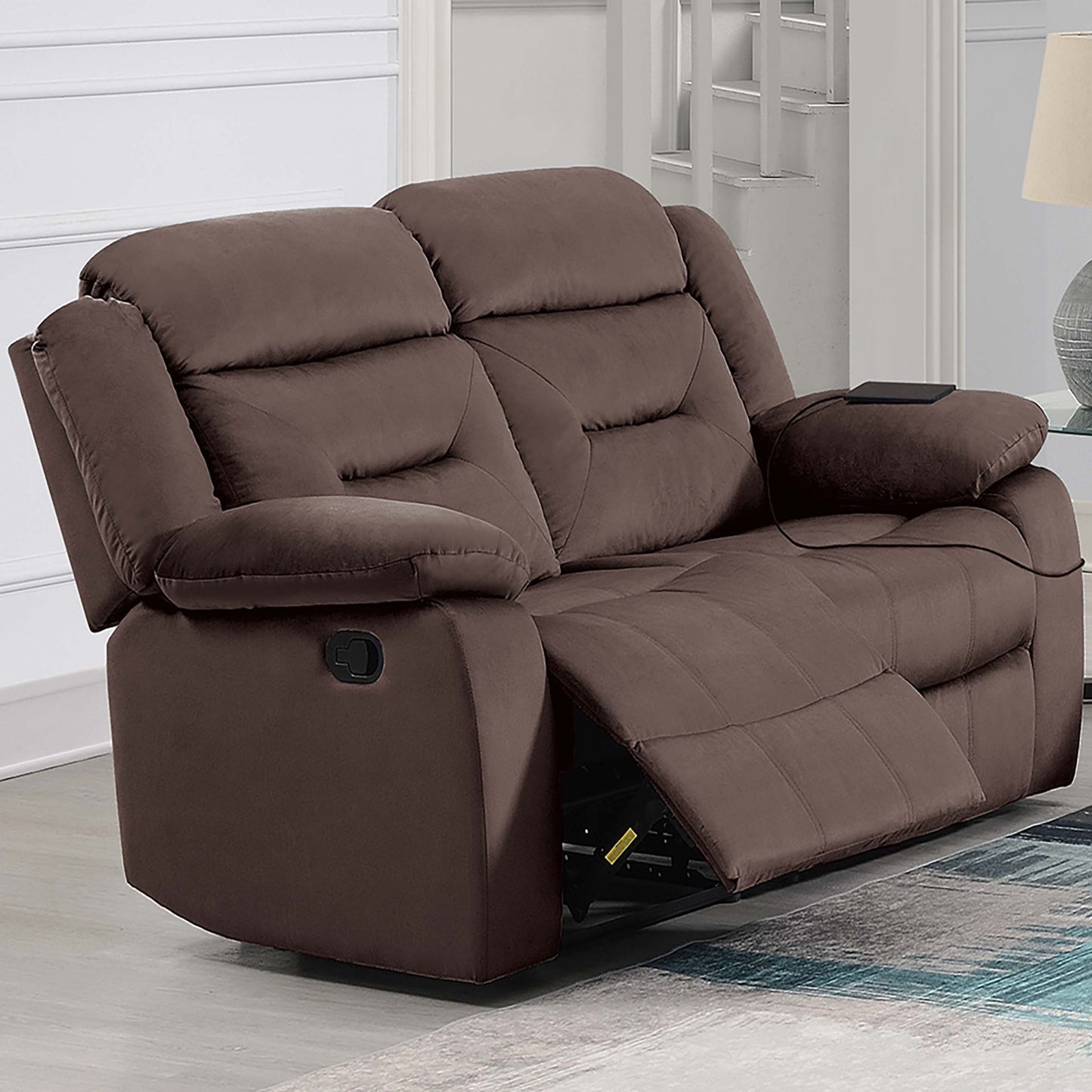Modern Loveseat With Pillow Arms, Plush Backrest, Horizontal Tufting, USB Port