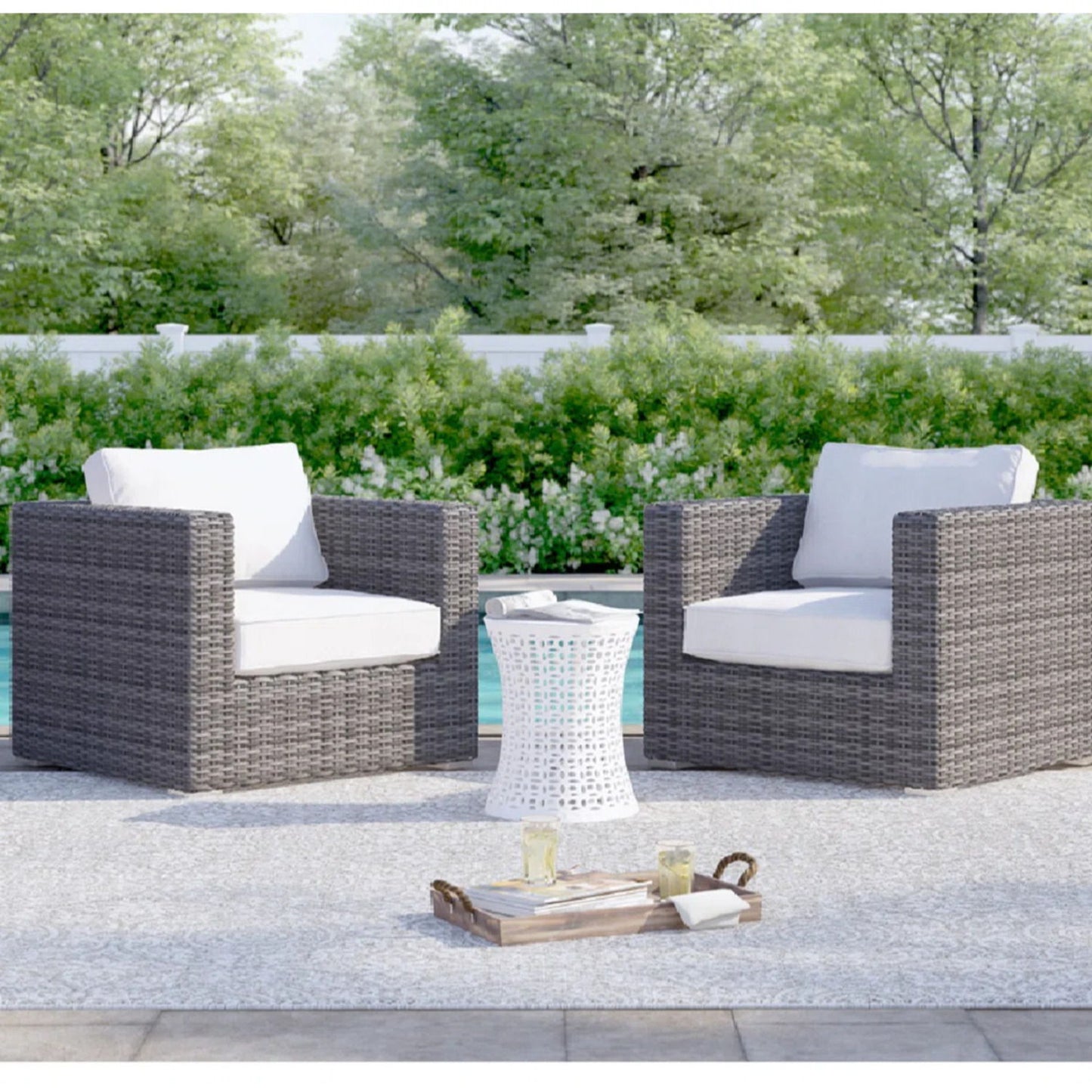 Outdoor Armchairs With Cushions (Set of 2) - Espresso / Gray
