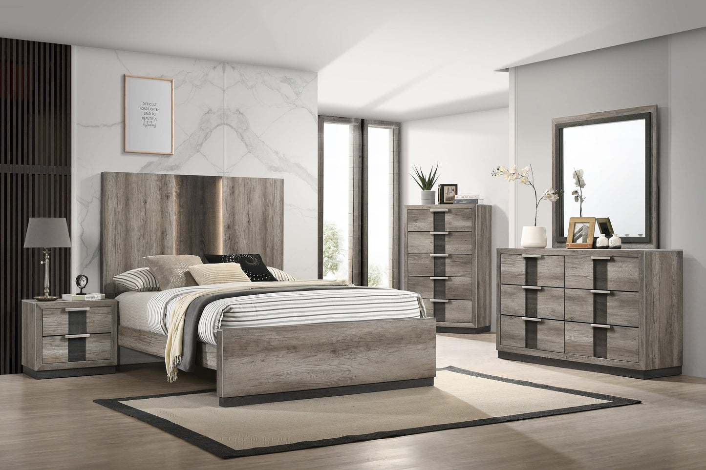 Contemporary Dresser Mirror with Wooden Trim