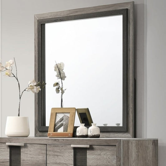 Contemporary Dresser Mirror with Wooden Trim