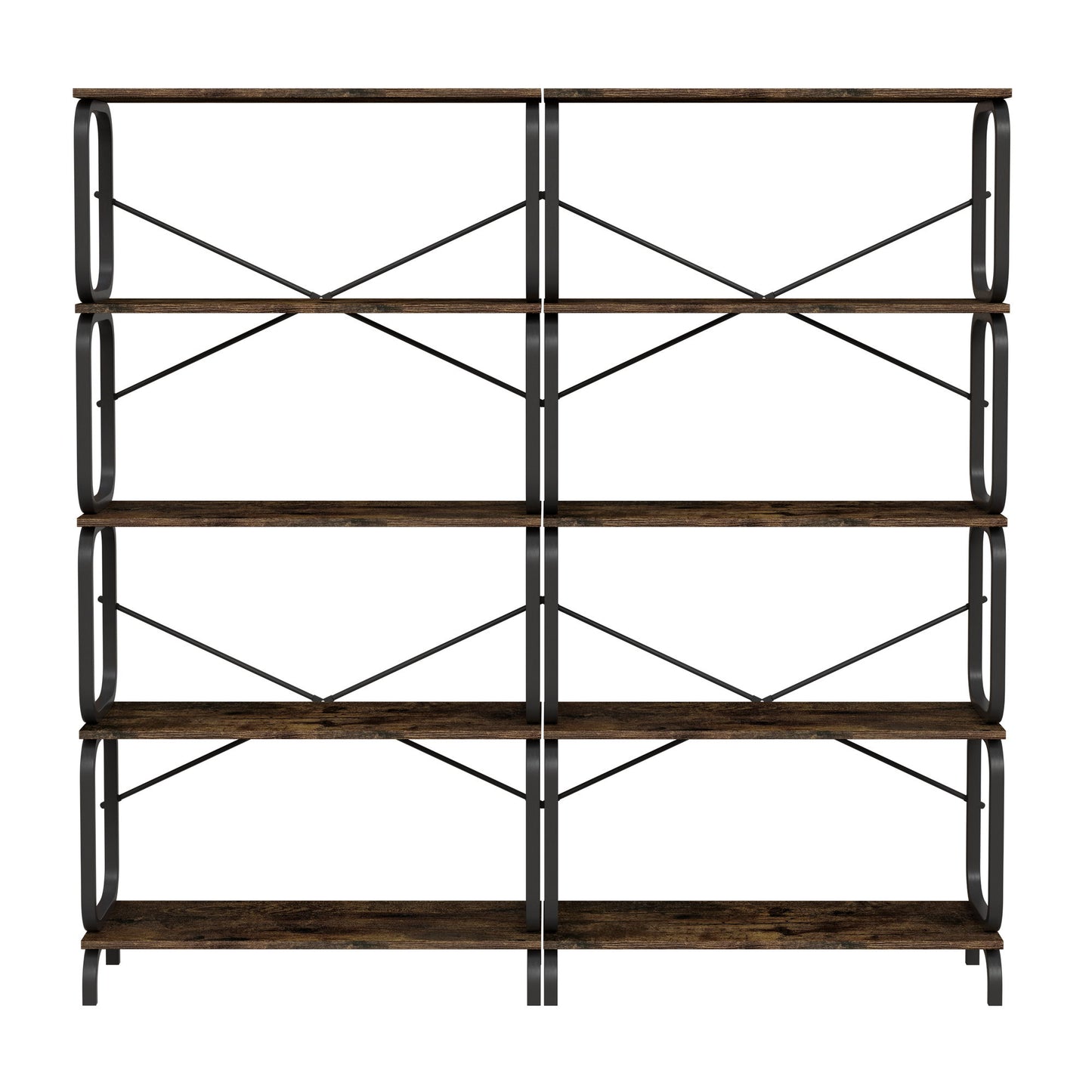 5 Tier Industrial Bookshelf, Tall Bookcase With Open Design, Vintage Storage Organizer