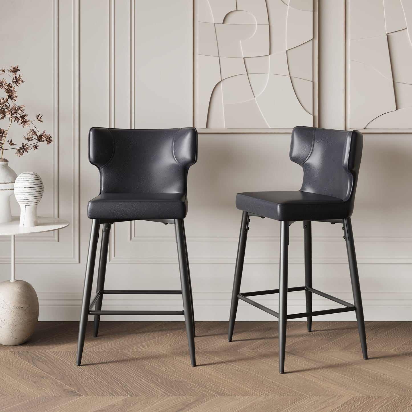 Modern Bar Stools With Upholstery And Metal Footrest (Set of 2)
