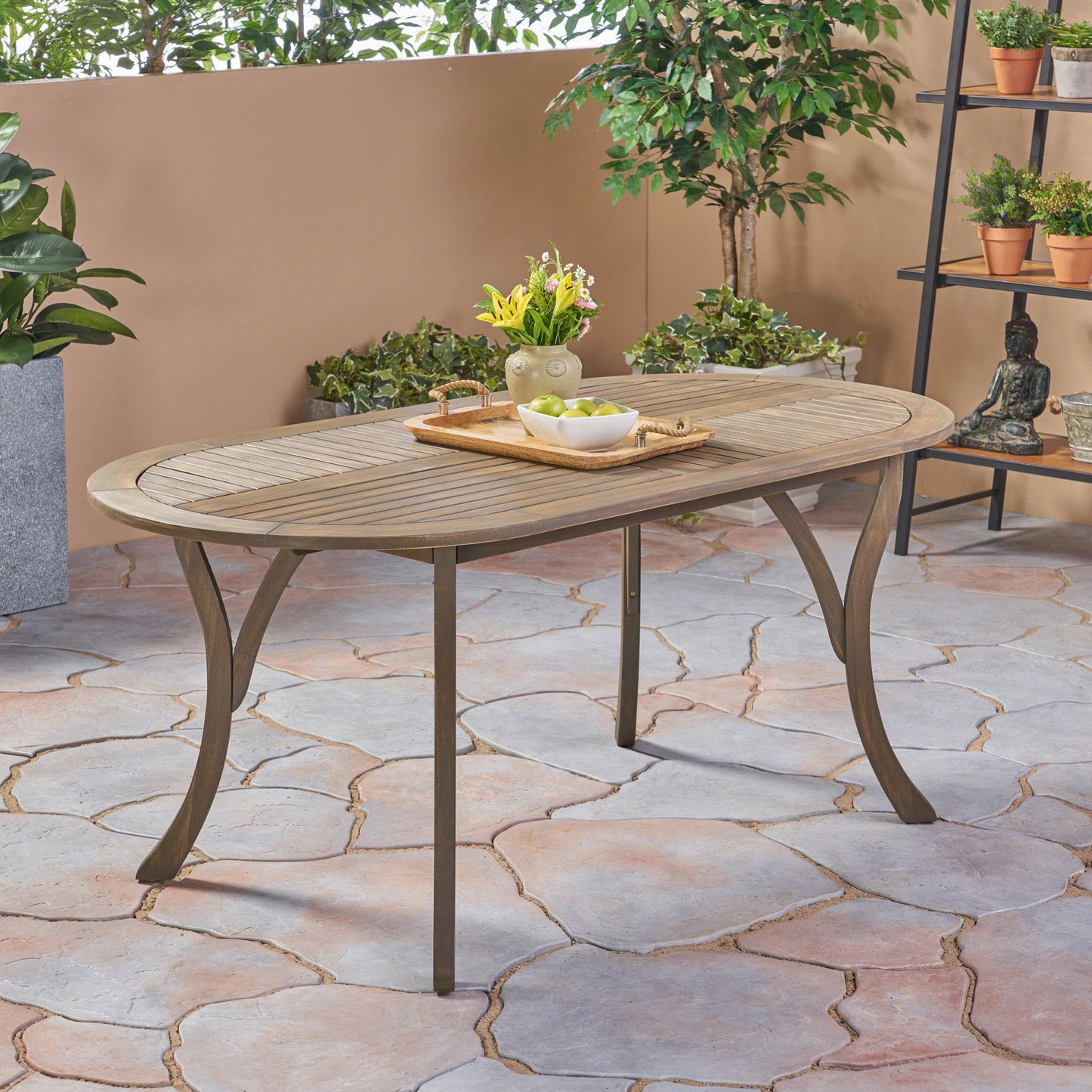 Outdoor Table With Smooth Lines, Slat Top