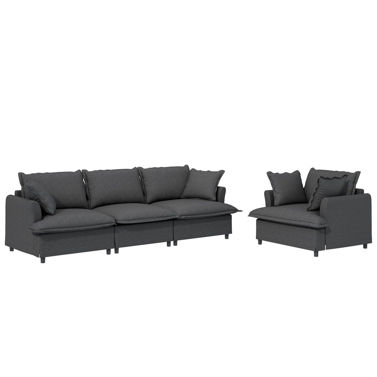 Living Room Set Modular Sectional Couch, Upholstered Sofa & Armchair & Movable Ottoman