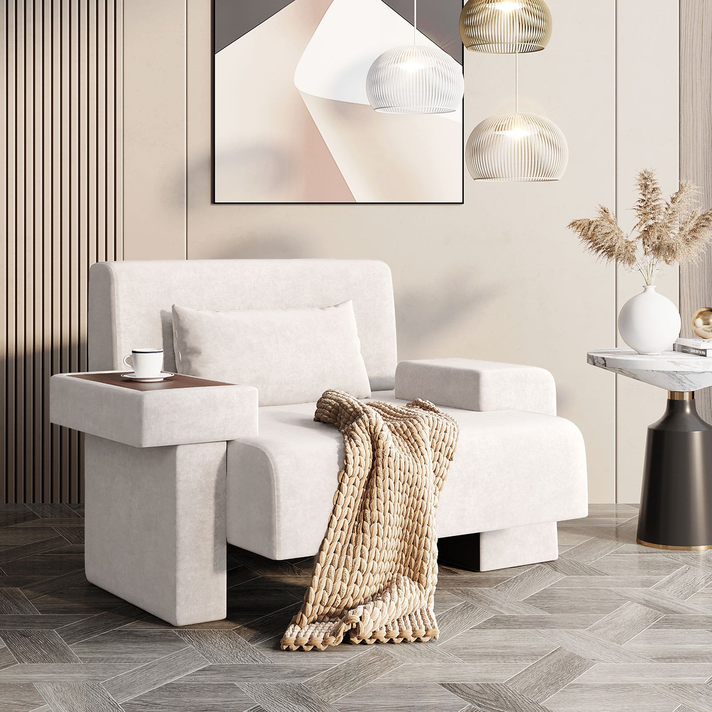 Modern Oversized Armchair With Soft Cushion For Living Room