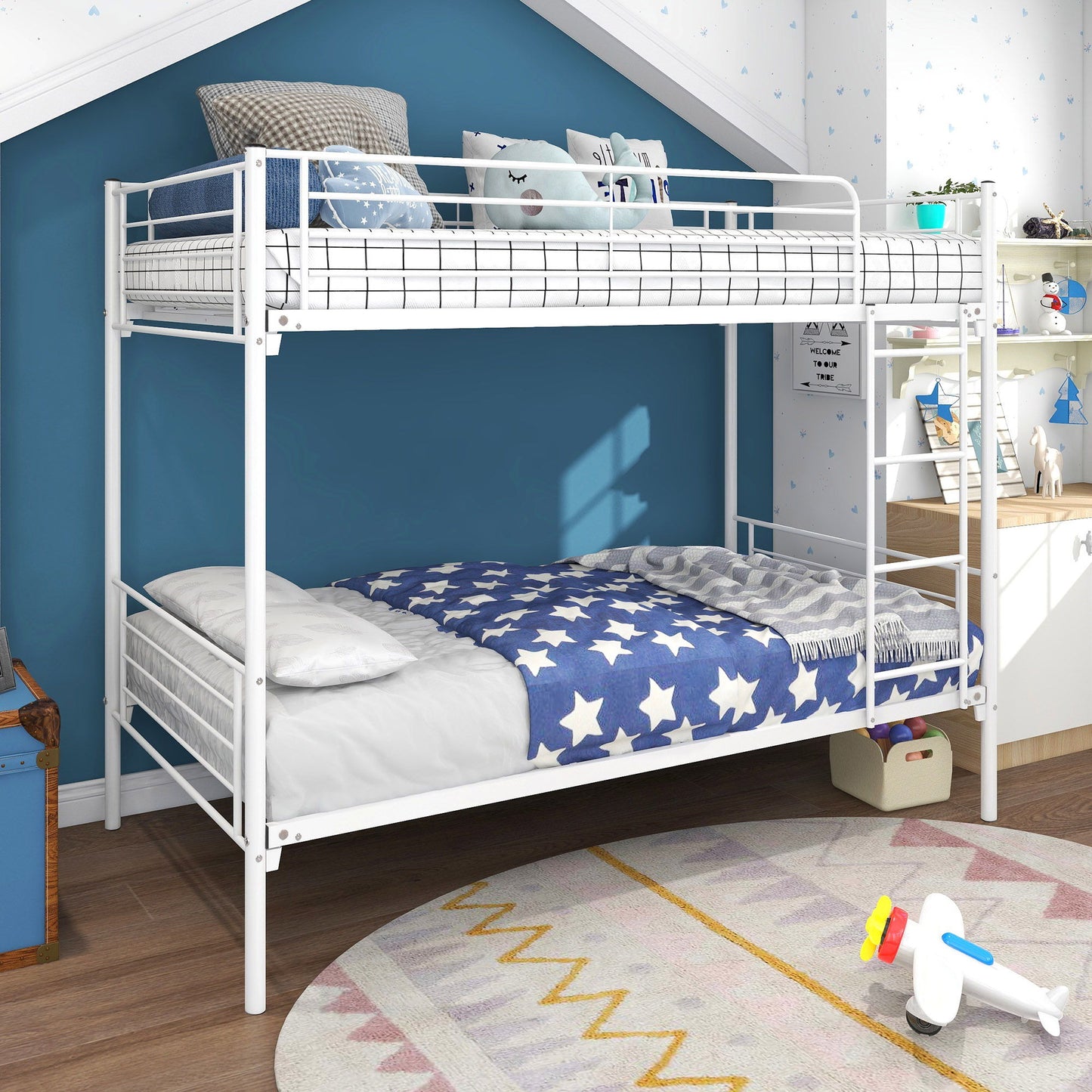 Space Saving Bunk Bed With Metal Frame And Ladder