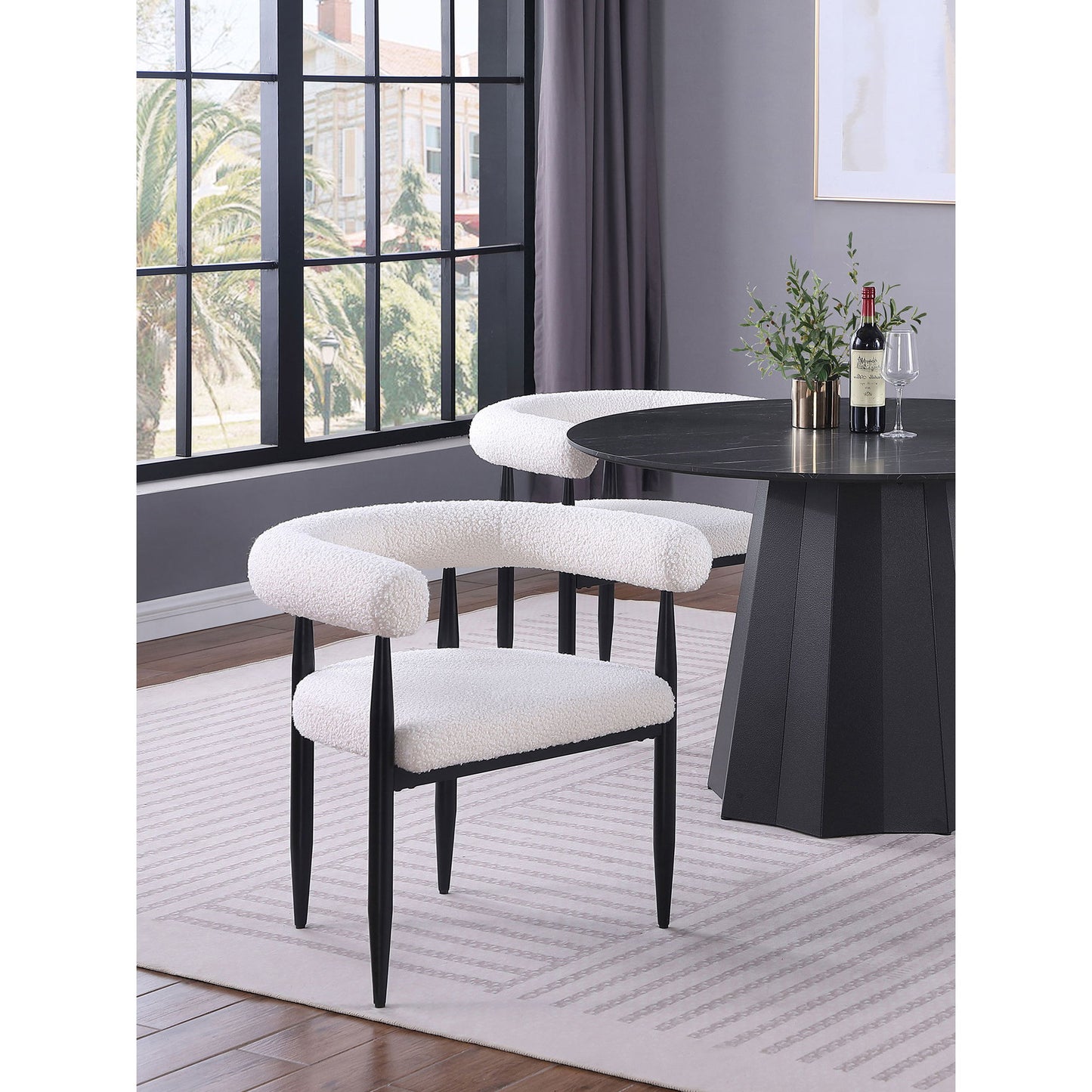 Notting - Upholstered Dining Arm Chair (Set of 2) In And Open C Shaped Backrest - Cream