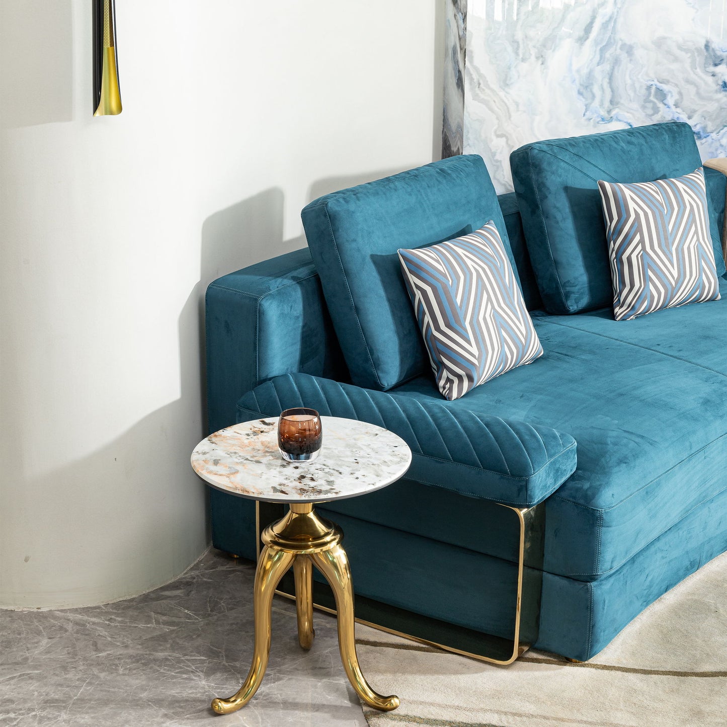 Modern Small Coffee Table With Microcrystalline Stone Top And Carbon Steel Legs - Gold