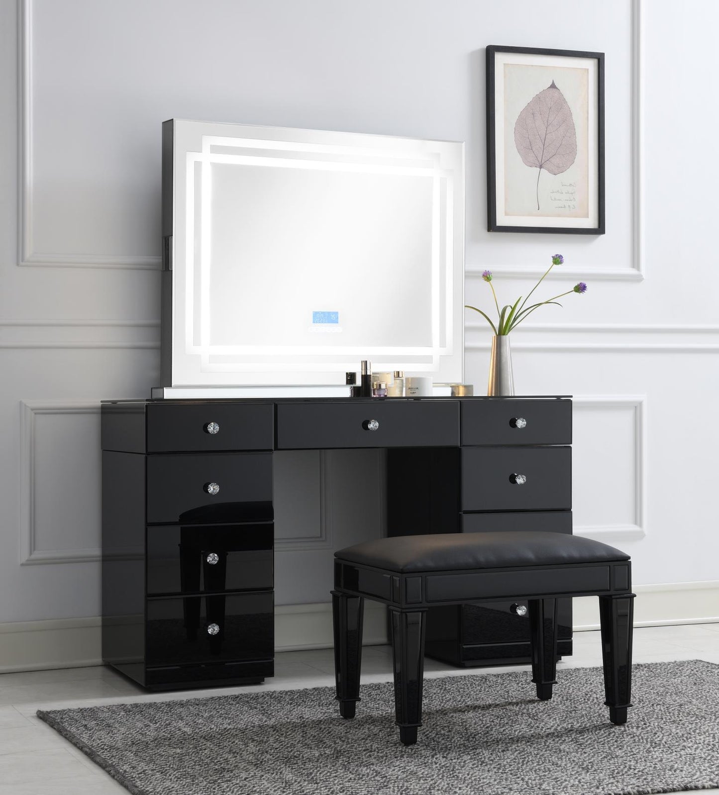 G-316 - Wood Vanity Stool - Black