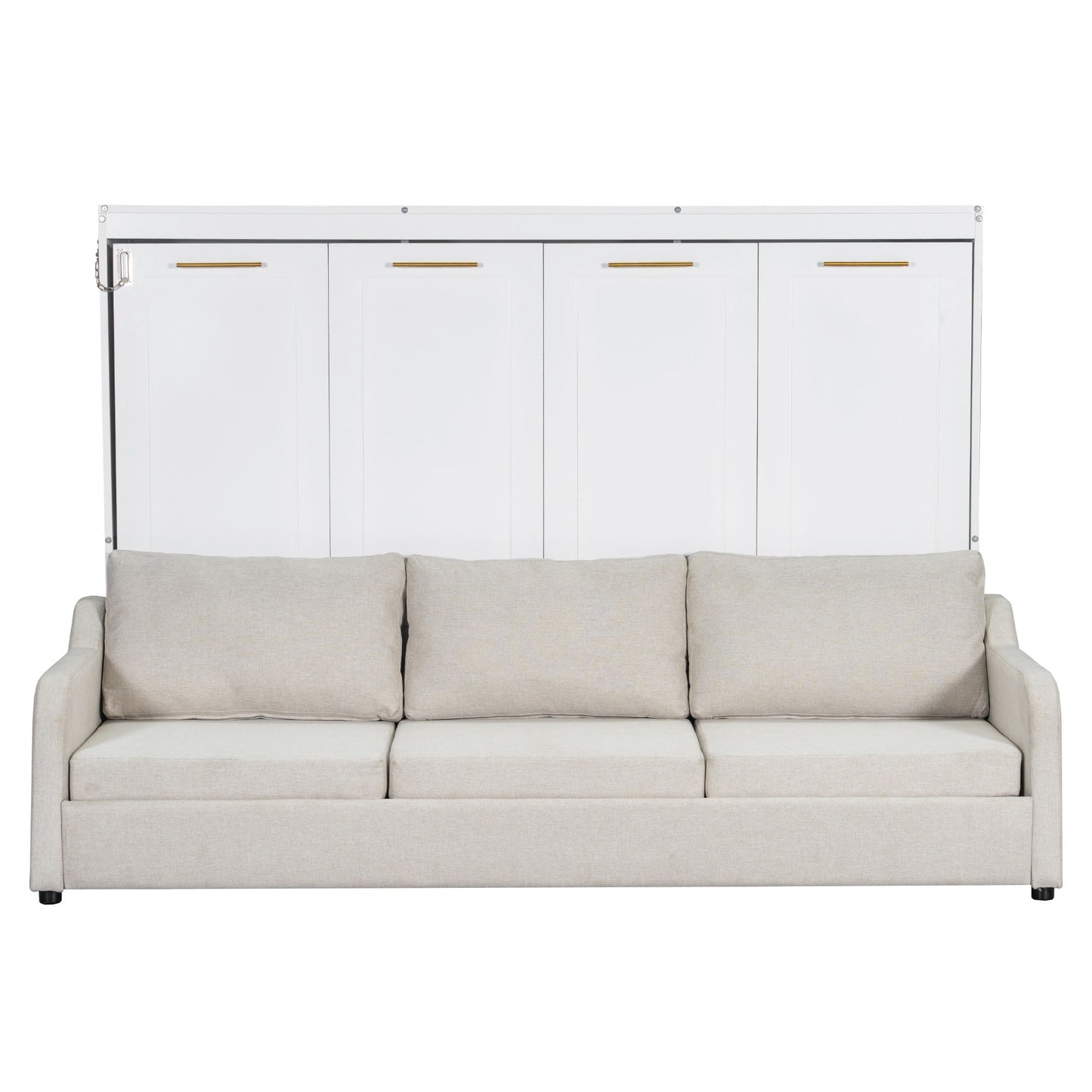 Murphy Cabinet Bed With Folding Sofa, Built In Storage Shelves And LED Light