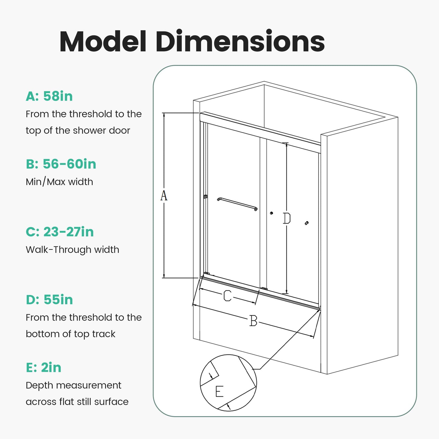 Semi-Frameless Double Sliding Shower Door, Bypass Shower Door, 1 / 4" (6Mm) Thick SGCC Tempered Glass Door