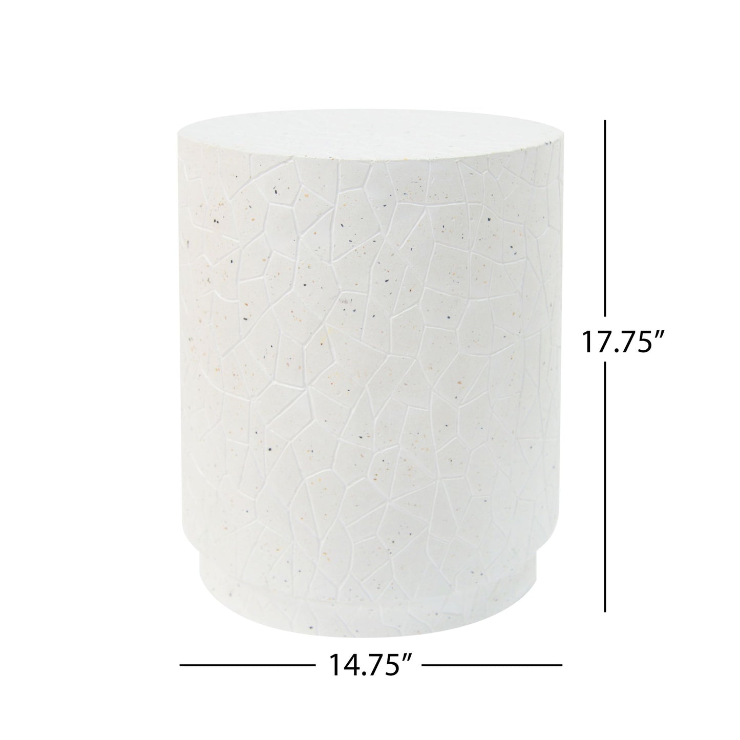 Outdoor Terrazzo Concrete Drum End Table, Living Room Accent Table - White Terrazzo