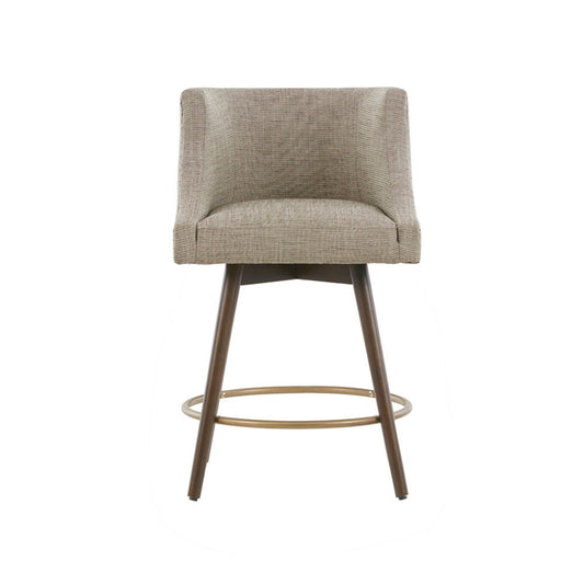 Swivel Counter Stool With Antique Bronze Detailing - Beige Multi