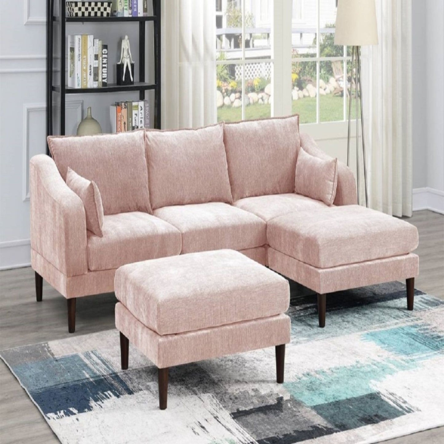 Modular L-Sectional Set With Ottomans - Pink