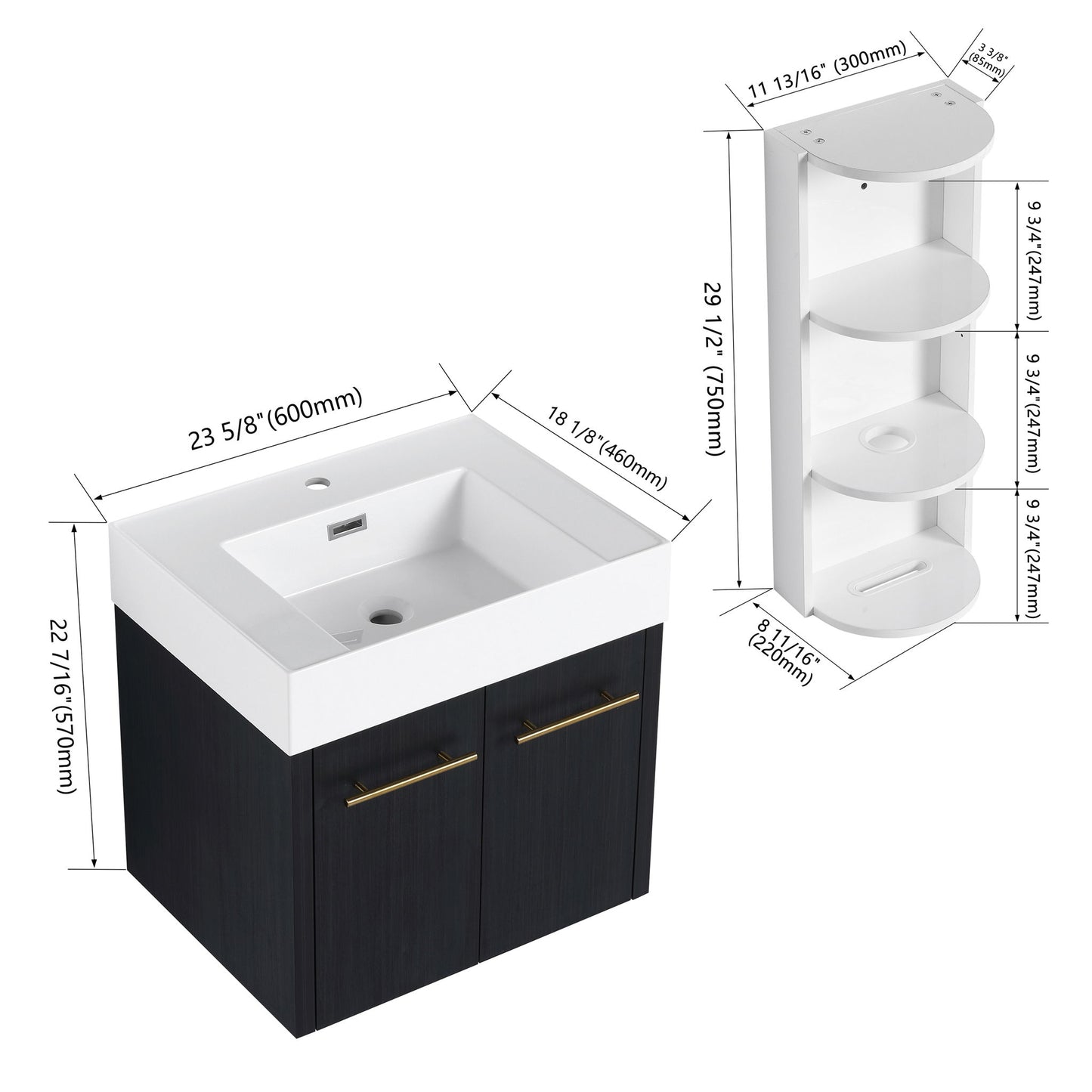 Modern Wall Mounted Bathroom Vanity With Resin Sink And Storage Rack