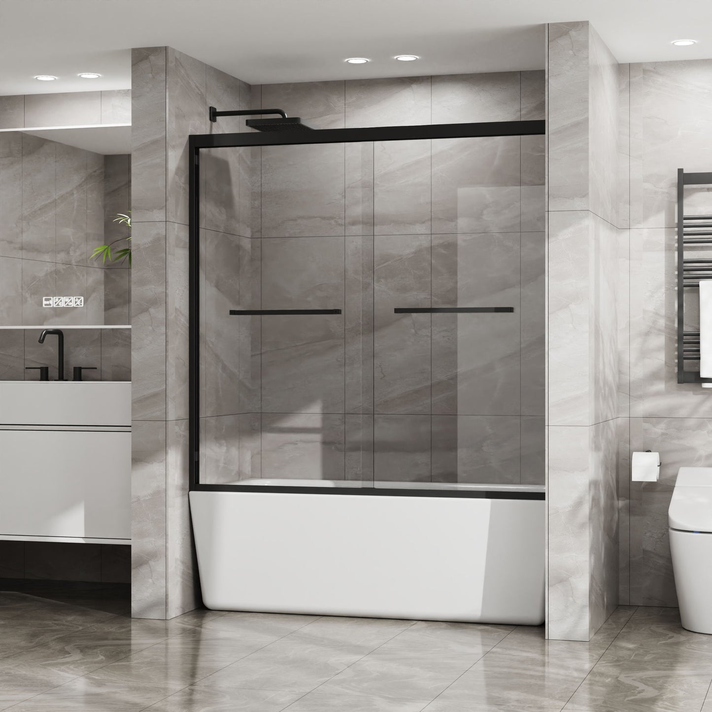 Goodyo - Double Sliding Bathtub Shower Door With Sgcc Clear Tempered Glass