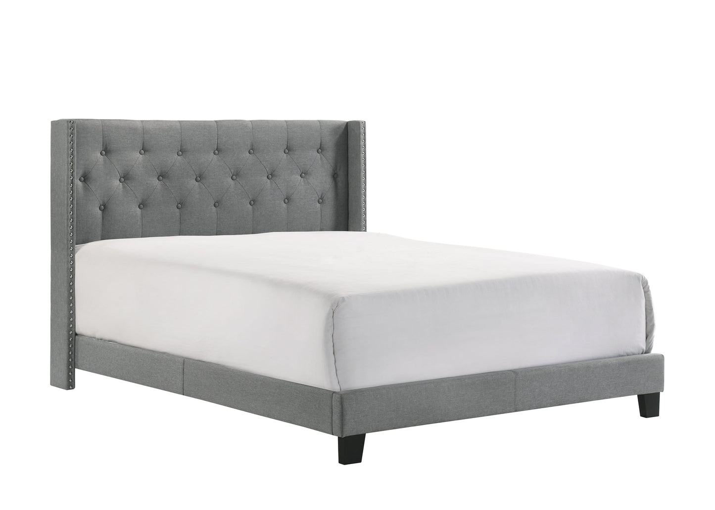 Contemporary Upholstered Queen Platform Bed with Button-Tufting