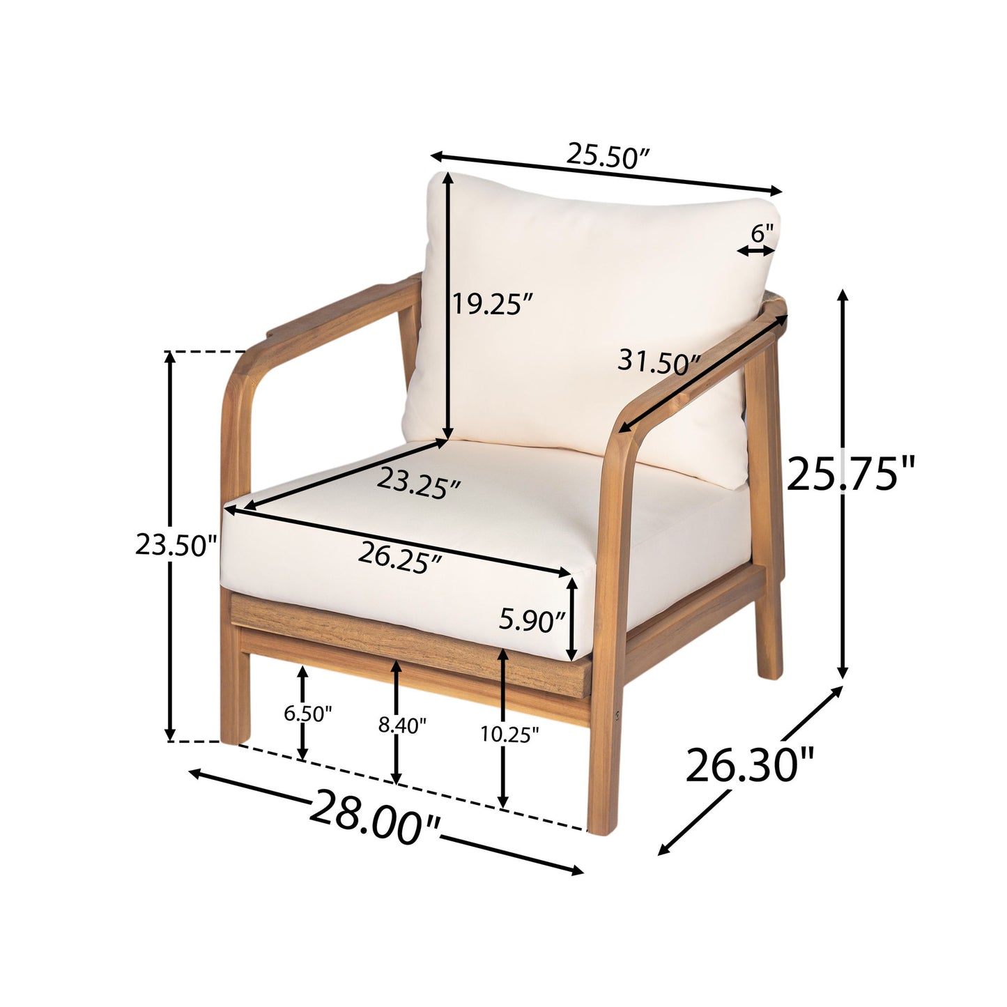 Outdoor Lounge Chair With Woven Backrest, Solid Wood Frame, Comfortable Cushions
