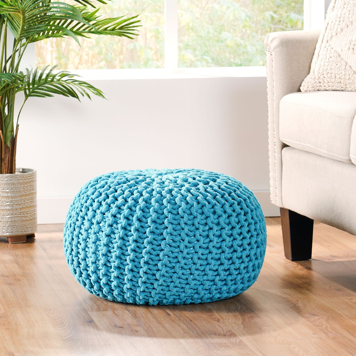Moro - Knitted Cotton Round Pouf With Pumpkin Shape