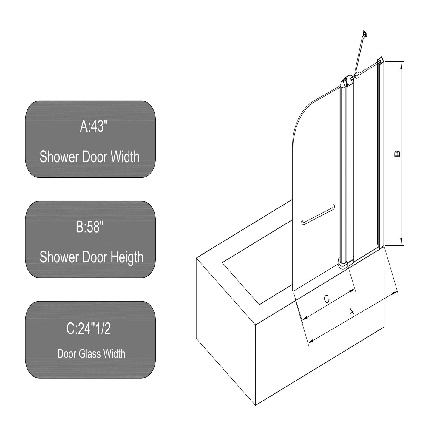 Shower Doors For Bathtub With Tempered Glass