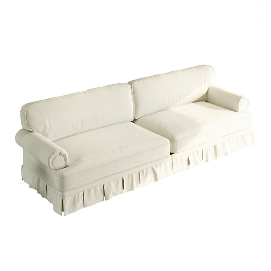 Luxuriously Comfortable Cloud Couch Sofa With Elegant Rolled Arms & Pleated Skirt Design