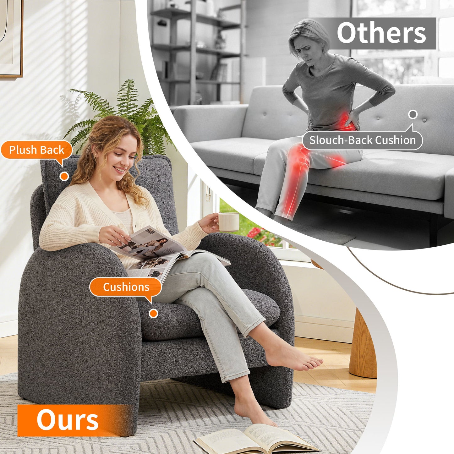 Modern Sherpa Upholstered Accent Chair, Comfortable Living Room Armchair, Lounge Chair For Bedroom, And Office