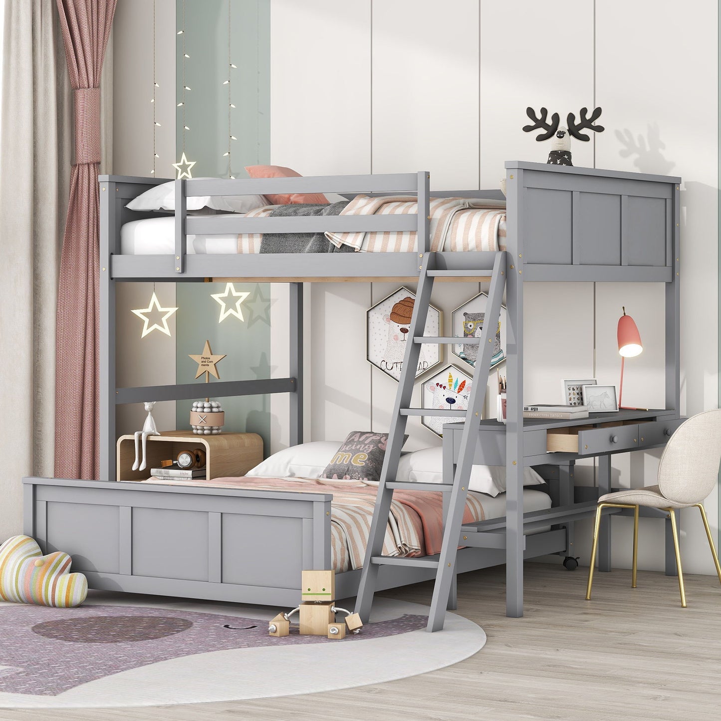 Full Over Full Bunk Bed With Desk