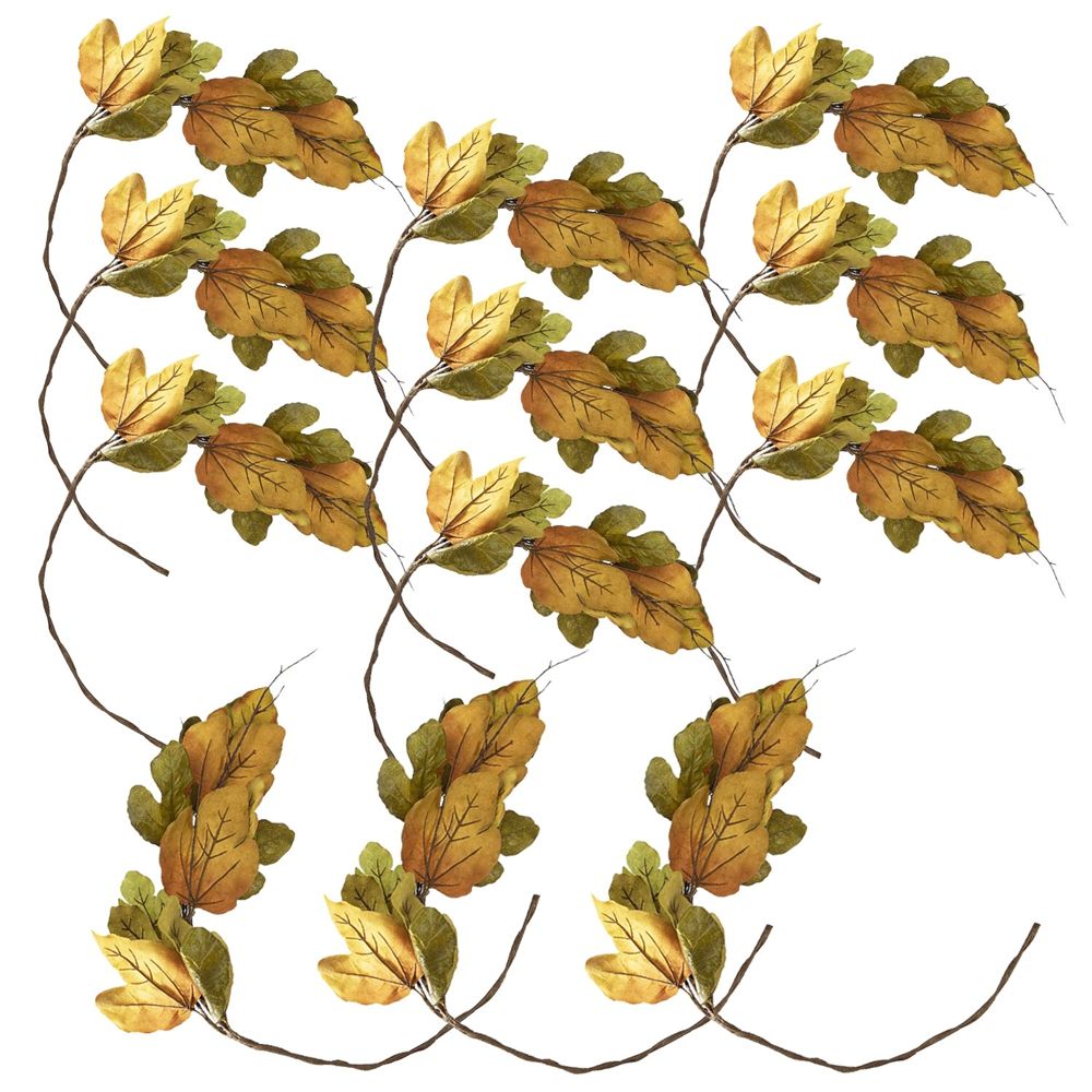 Maple Leaf Spray Green & Mustard, Botanicals Decor For Harvest Festival Fall Festival & Thanksgiving Table Decorations (Set of 12) - Green / Mustard