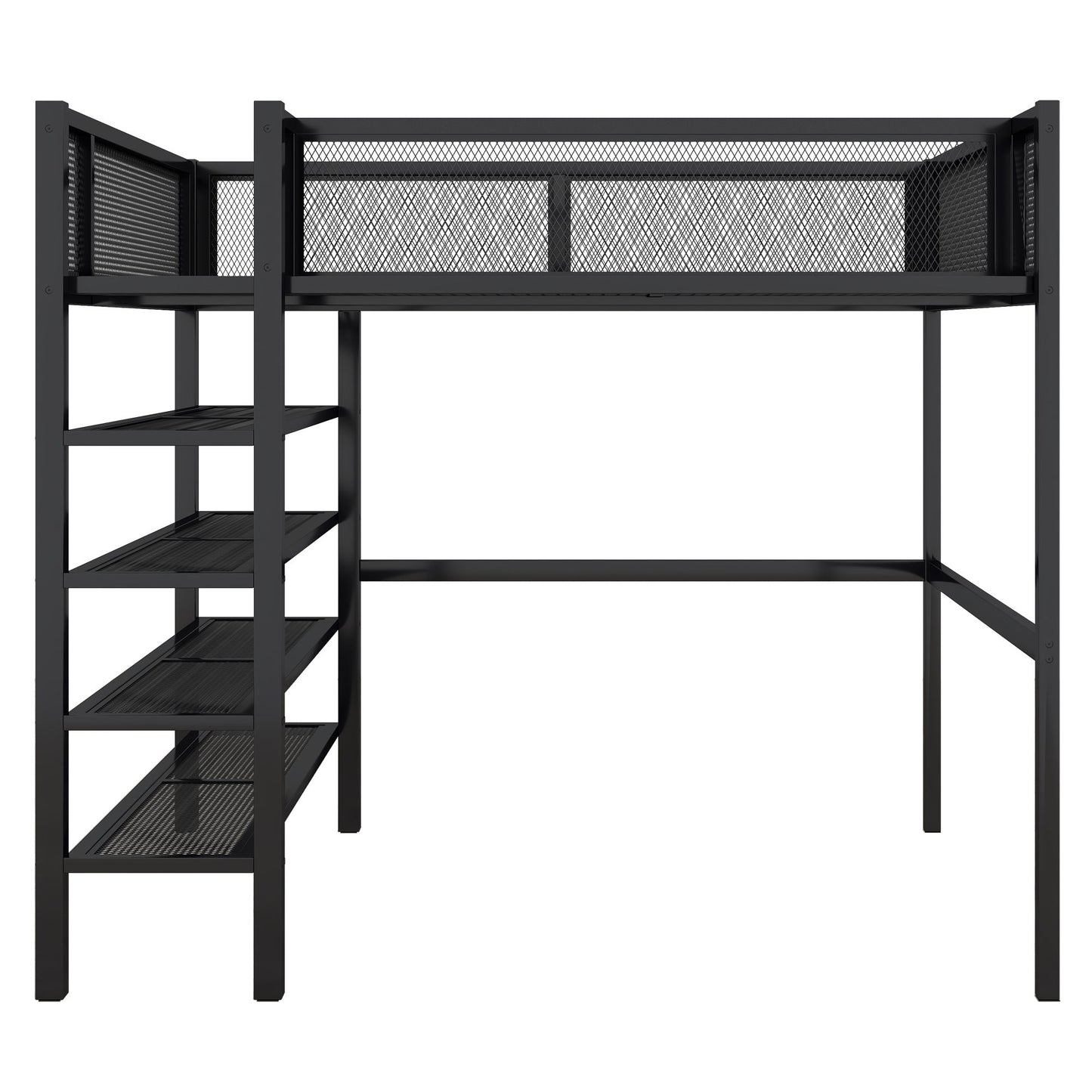 Loft Bed With 4 Tier Shelves And Storage