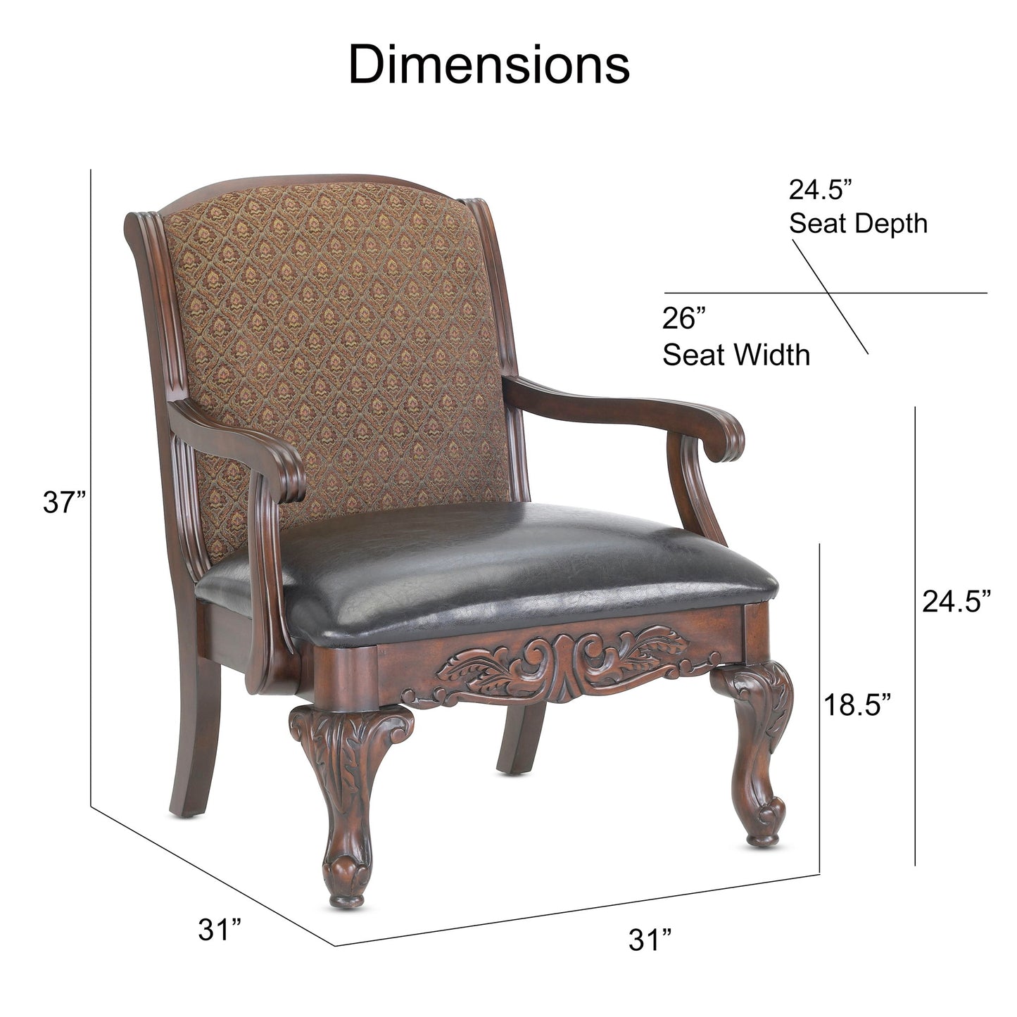 Lucille - Arm Chair, Jacquard Fabric Back - Brown