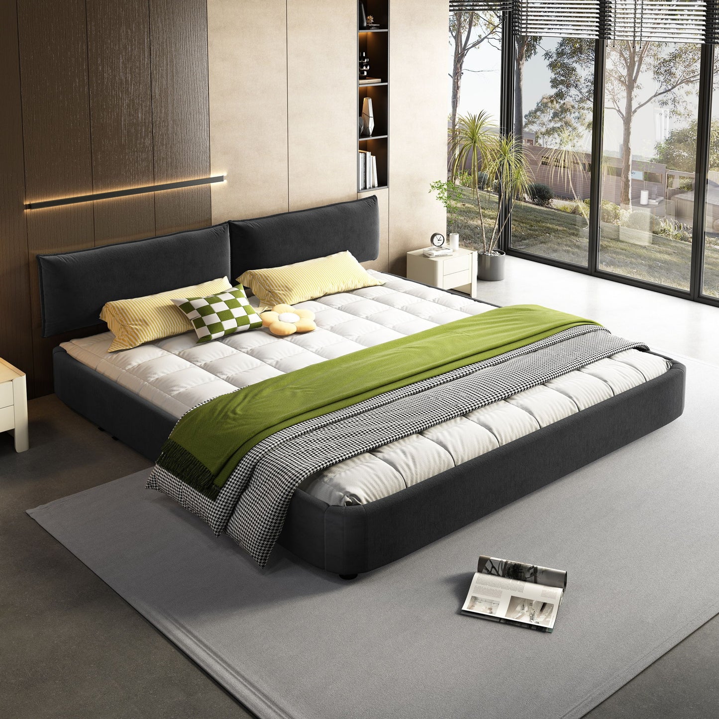 Cloud Bed Frame With Oversized Padded Movable Headboard