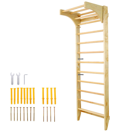 Swedish Ladder, Stall Bars Set For Physical Therapy & Gymnastics - Natural
