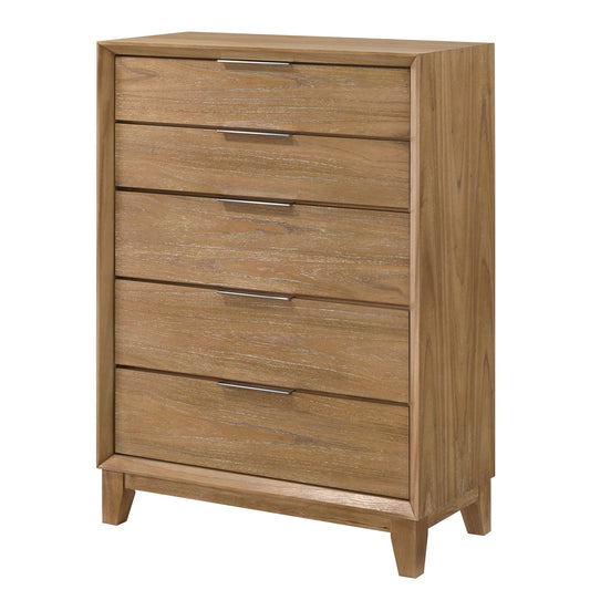 1 Piece 5 Drawer Tall Chest Bedroom Furniture - Natural Wood