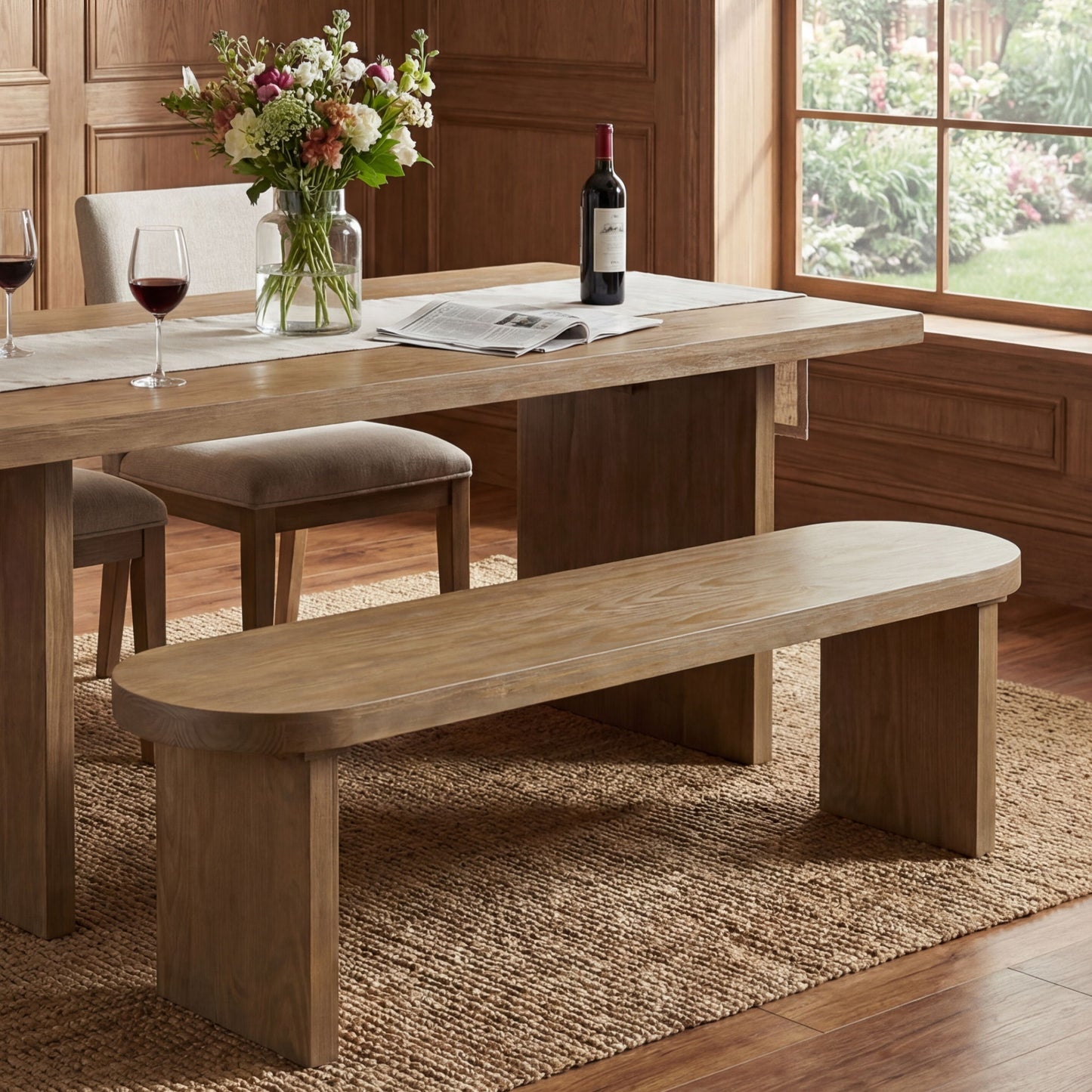 Indoor Dining Bench, 350 Lbs Weight Capacity, Fits 3 People - Pine