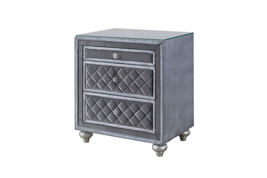 Glam 3-Drawer Nightstand with Velvet Tufted Drawer Fronts